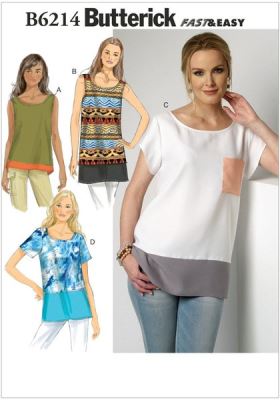 Strih Butterick na top vo veľkosti Xsm-Med B6214-Y