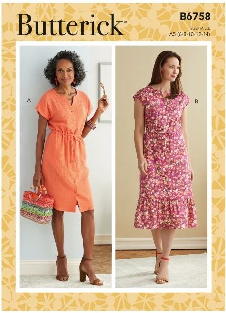 Strih Butterick na zapínacie šaty vo veľ. 32-40 B6758-A5