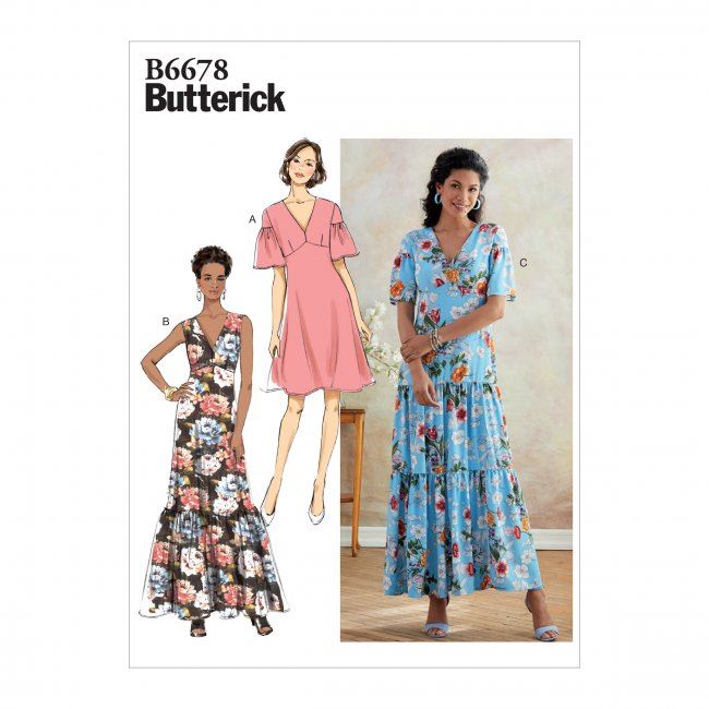 Strih Butterick na dámske vzdušné šaty vo veľkosti 36-44 B6678-A5
