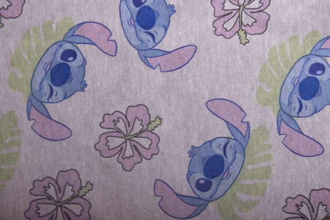 1 m bavlneného úpletu v šedej farbe s rozprávkovou postavou Stitch DS-KUP126