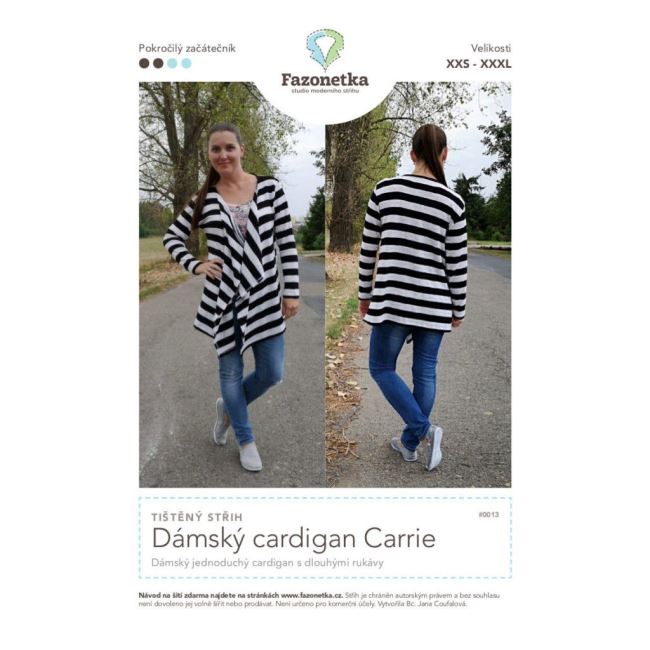 Tlačený strih Fazonetka na dámsky kardigán Carrie vo veľ. XXS-XXXL FA013