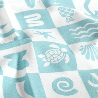 Bavlnený úplet v bielo modrej farbe s plážovou potlačou 23630/051