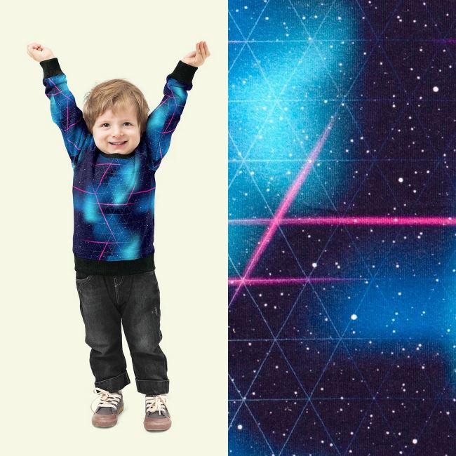 Počesaná teplákovina s digitálnou potlačou geometrických tvarov a hviezdneho neba 20531/00
