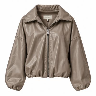 Koženková bunda v tmavo béžovej farbe ITA-BU02 (3)
