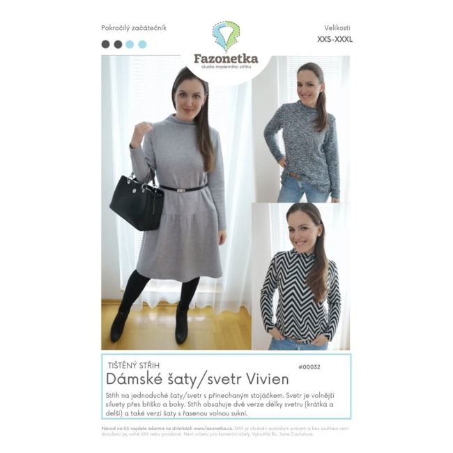 Tlačený strih Fazonetka na dámske šaty Vivien vo veľ. XXS-XXXL FA008