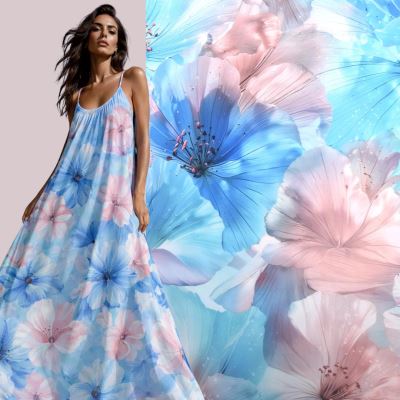 Umelý hodváb Silky s digitálnou potlačou kvetín SMT-EP2402