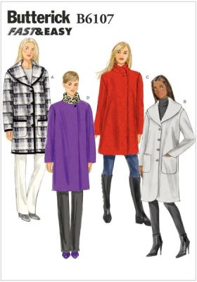 Strih Butterick na dámsky kabátik vo veľkosti XSM-MED B6107-Y