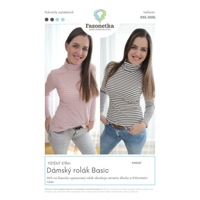 Tlačený strih Fazonetka na dámske roláčik Basic vo veľ. XXS-XXXL FA016