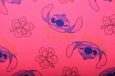 1 m bavlneného úpletu v ružovej farbe s rozprávkovou postavou Stitch DS-KUP157