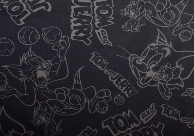 1 m bavlneného úpletu v čiernej farbe s potlačou Tom a Jerry DS-KUP60
