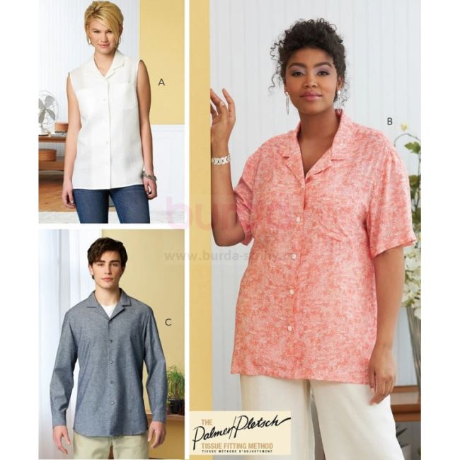 Strih Butterick na dámsku blúzku a pánsku košeľu vo veľ. S-L B6846-XM