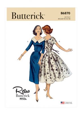 Strih Butterick na retro šaty vo veľ. 42-46 B6870-E5