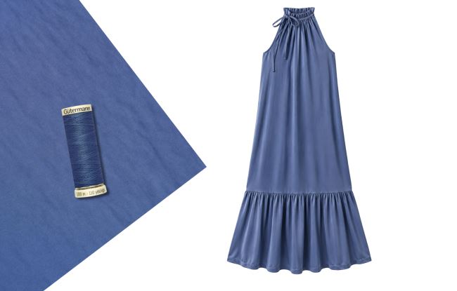 Set na šitie šiat so zaväzovaním z umelého hodvábu Silky v modrej farbe SET92