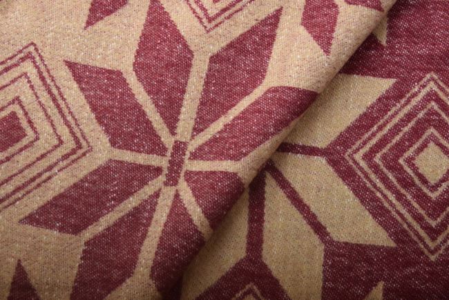 Kabátová látka v béžovej farbe so vzorom ornamentov DS-GL2086