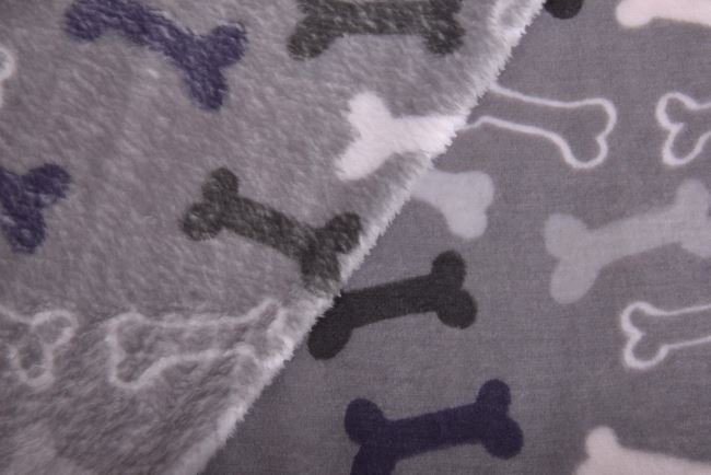 Flanel fleece v šedej farbe s potlačou kostí 205431/0005