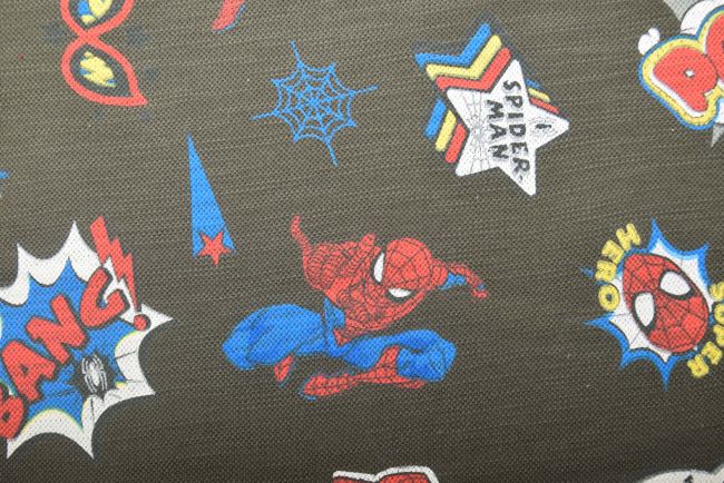 1 m bavlneného úpletu v khaki farbe s potlačou Spider-Man DS-KUP149