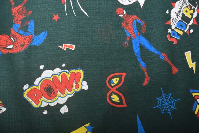1 m bavlneného úpletu v zelenej farbe s potlačou Spider-Man DS-KUP152