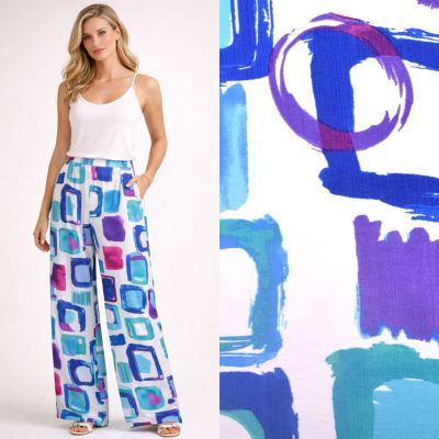 Viskózová látka v bielej farbe s geometrickou potlačou TF555