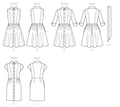Strih Butterick na dámske košeľové šaty vo veľkosti 34-42 B6333-B5 (1)