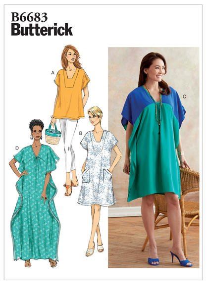 Strih Butterick na voľné šaty a tuniku veľkosti LRG-XXL B6683-ZZ