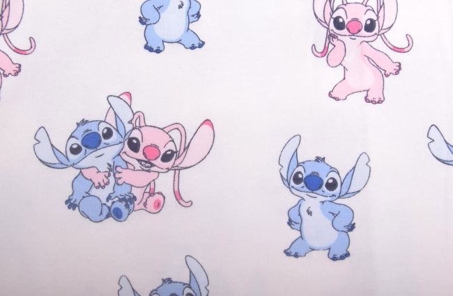 1 m bavlneného úpletu v smotanovej farbe s rozprávkovou postavou Stitch DS-KUP125