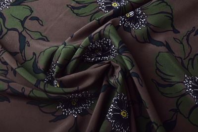 Ľahká viskózová látka v khaki farbe s potlačou kvetín MOR4149 (4)