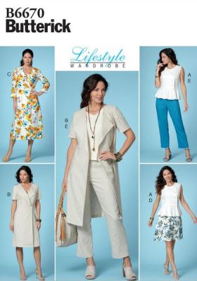 Strih Butterick na dámske oblečenie vo veľkosti 40-48 B6670-E5