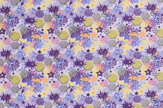 Teplákovina French Terry vo fialovej farbe s geometrickou potlačou 19634/042