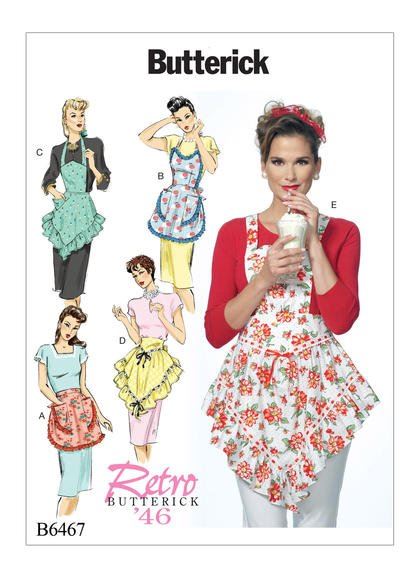Strih Butterick na zásterky vo veľkosti Sml-Med-Lrg-Xlg N-B6467-Miss