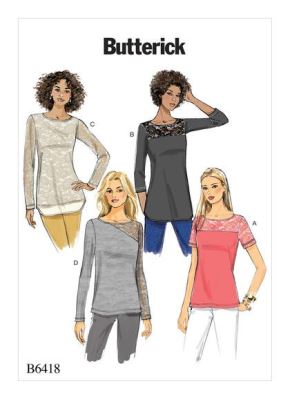Strih Butterick na dámske tričko vo veľkosti Xsm-Med B6418-Y