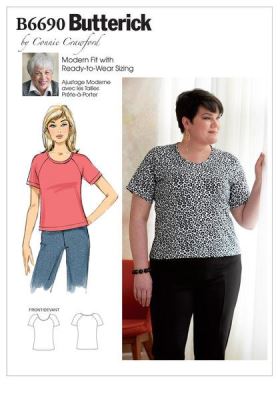 Strih Butterick na dámske tričko s krátkym rukávom vo veľkosti XXL-6X B6690-WMN Strih Butterick na dámske tričko s krátkym rukávom vo veľkosti XXL-6X B6690-WMN