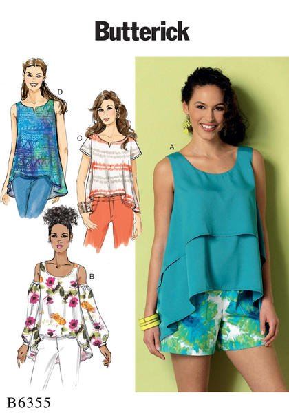 Strih Butterick na dámske voľné tričko vo veľkosti Xsm-Med B6355-Y