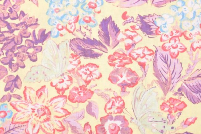 Americká bavlna na patchwork v žltej farbe s kvetmi 199PYOPM/128