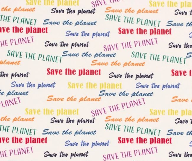 Teplákovina French Terry v smotanovej farbe s potlačou Save the planet 21869/051