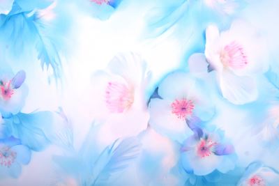 Umelý hodváb Silky s digitálnou potlačou modrých kvetov SMT-SD1638C