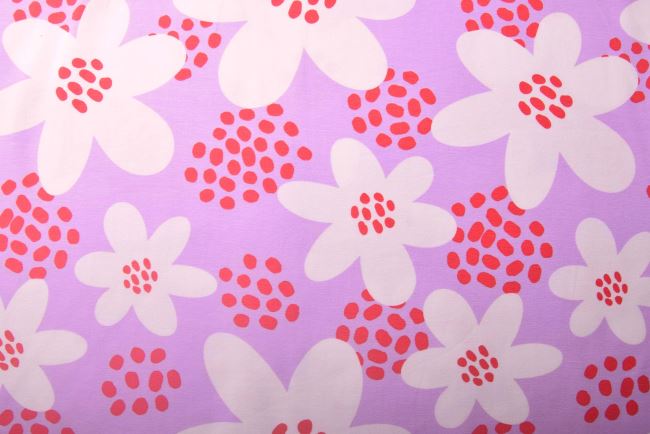 Bavlnený úplet vo fialovej farbe s potlačou kvetín 25723/043
