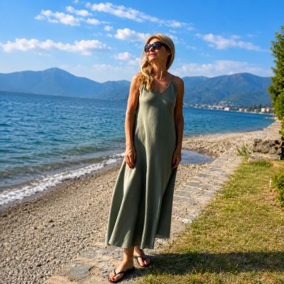 Set na šitie ľanových šiat na ramienka v smotanovej farbe SET71 (2)