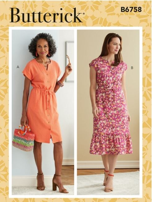 Strih Butterick na zapínacie šaty vo veľ. 40-48 B6758-E5