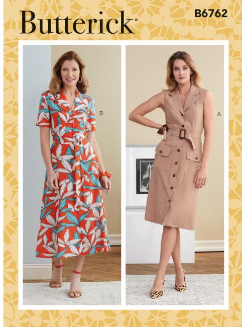Strih Butterick na zapínacie šaty vo veľ. 40-48 B6762-E5
