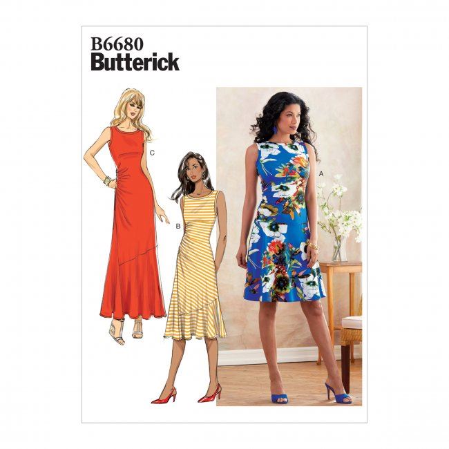 Strih Butterick na dámske letné šaty vo veľkosti 44-52 B6680-E5