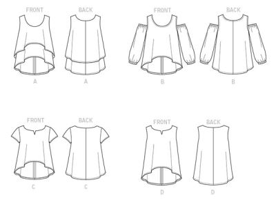Strih Butterick na dámske voľné tričko vo veľkosti Xsm-Med B6355-Y (1)