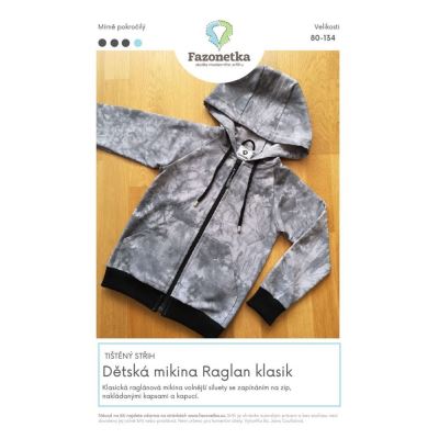 Tlačený strih Fazonetka na detskú mikinu Raglan klasik vo veľ. 80-134 FA037
