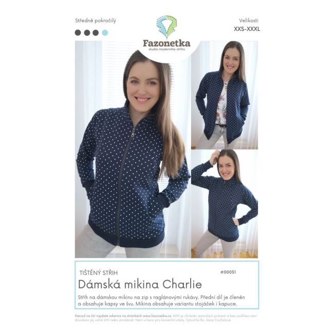 Tlačený strih Fazonetka mikinu Charlie veľ. XXS-XXXL FA049