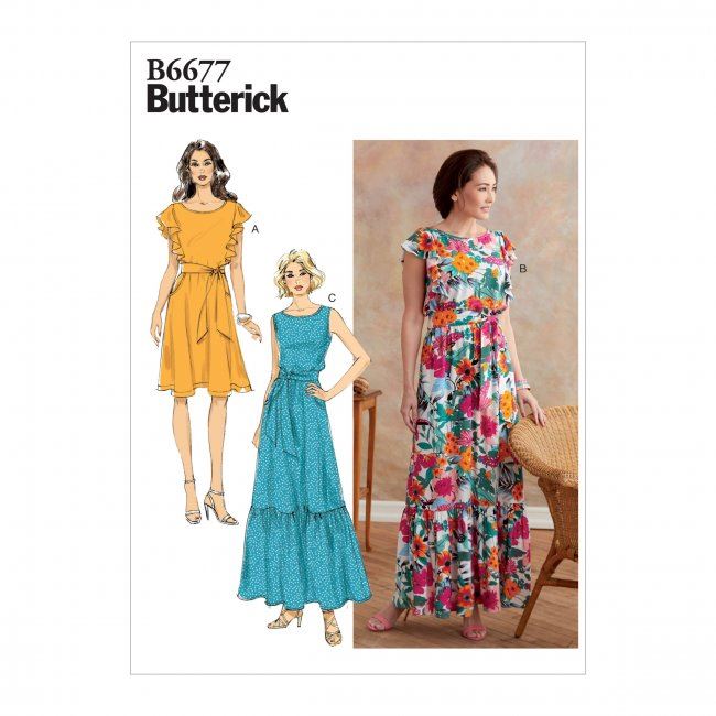 Strih Butterick na dámske dlhé šaty vo veľkosti 36-44 B6677-A5