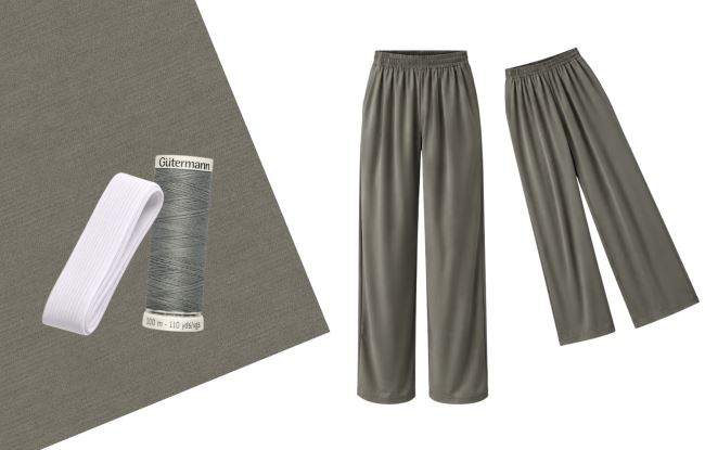 Set na šitie voľných nohavíc do gumy vo svetlo šedej farbe SET115