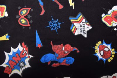 1 m bavlneného úpletu v čiernej farbe s potlačou Spider-Man DS-KUP148 (1)