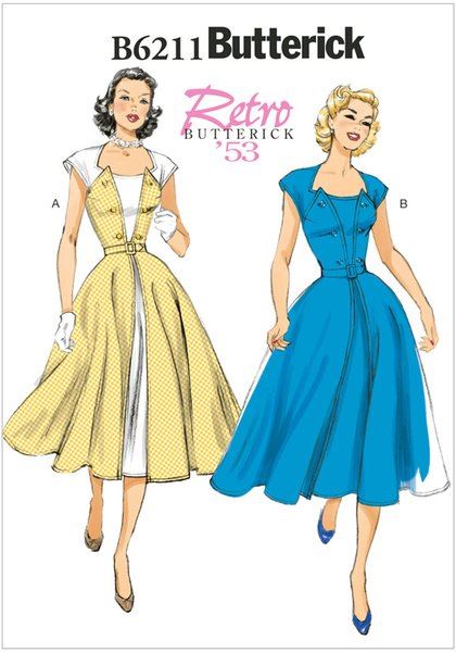 Strih Butterick na dámske retro šaty vo veľkosti 32-40 B6211-A5