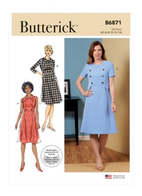 Strih Butterick na šaty vo veľ. 42-48 B6871-E5