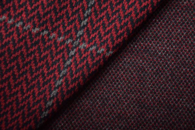 Vlnená pletenina v červenej farbe so vzorom kocky DS-NS078