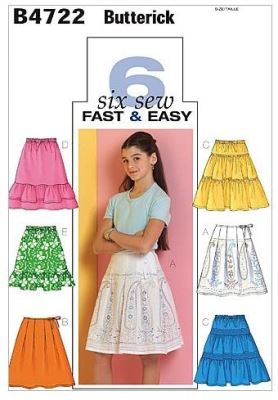 Strih Butterick na detské sukne vo veľkosti 128-140 B4722-CH